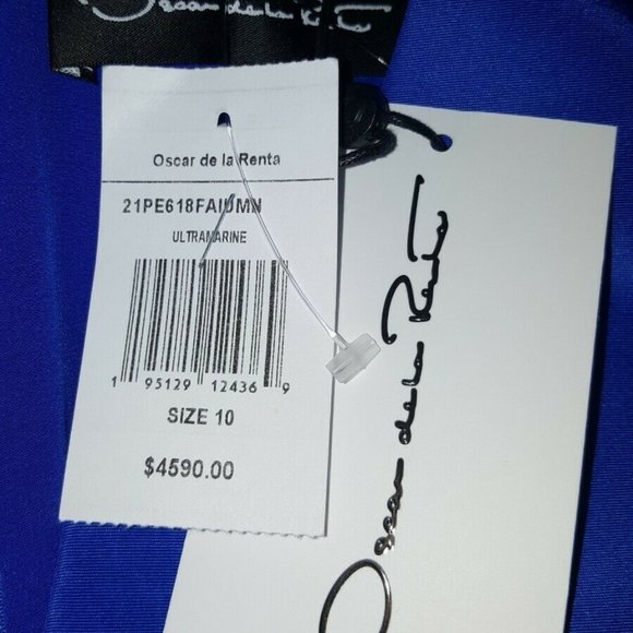 °$4,590 NEW OSCAR DE LA RENTA BLUE SILK LEAF MIDI DRESS US 8 - Picture 6 of 12